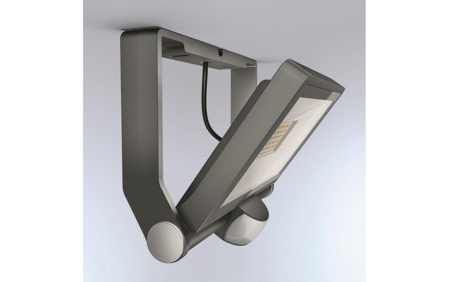 STEINEL Aussenwandleuchte – 23 W, Warmweiss, 3000 K, IP44, Netzbetrieb – mit Bewegungsmelder, Grau, Aluminium