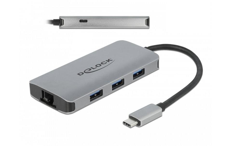 DeLOCK 63252 Multiport-Adapter – USB-C, 3× USB-A, GbE, für Windows/Mac