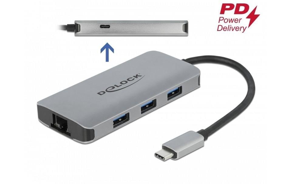 DeLOCK 63252 Multiport-Adapter – USB-C, 3× USB-A, GbE, für Windows/Mac