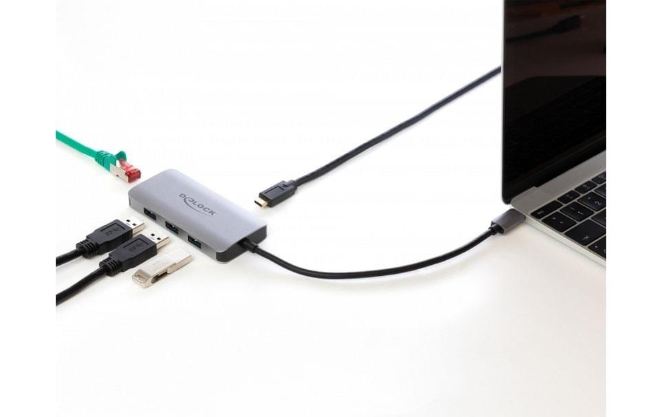 DeLOCK 63252 Multiport-Adapter – USB-C, 3× USB-A, GbE, für Windows/Mac