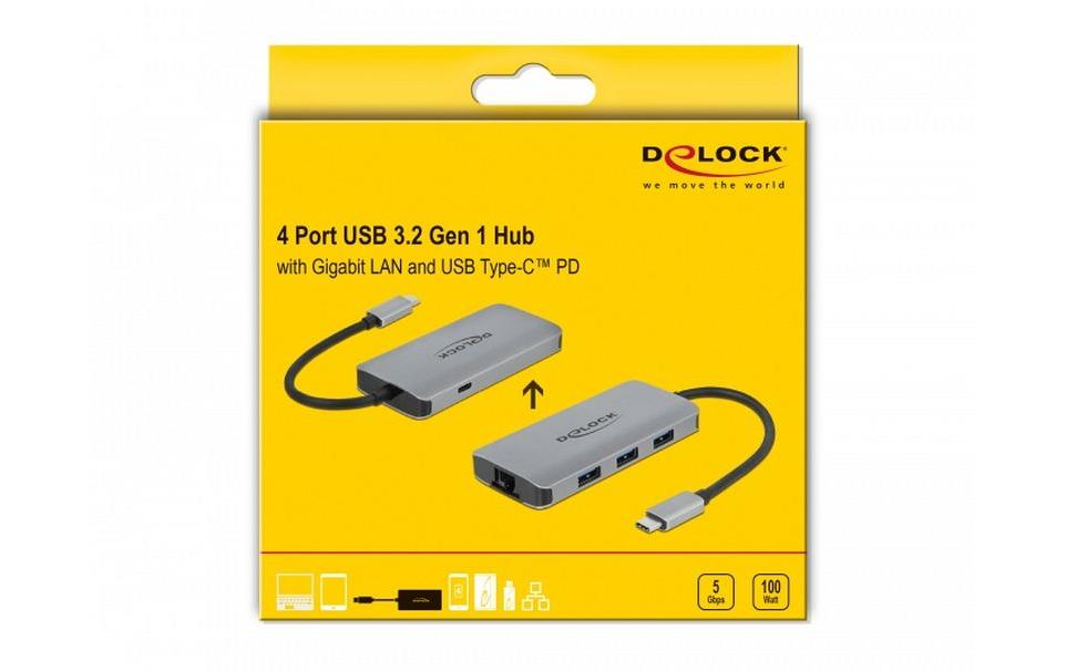 DeLOCK 63252 Multiport-Adapter – USB-C, 3× USB-A, GbE, für Windows/Mac