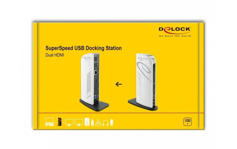 DeLOCK 87771 Dockingstation – USB-A, 2× HDMI, 6× USB-A, GbE, 3,5 mm Audio, für Windows/Mac