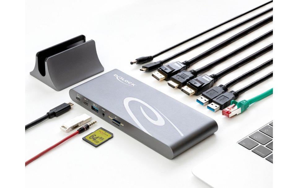 DeLOCK 87772 Dockingstation – Thunderbolt 3, 2× DP, 1× HDMI, 3× USB-A, 2× USB-C, für Windows/Mac/Android