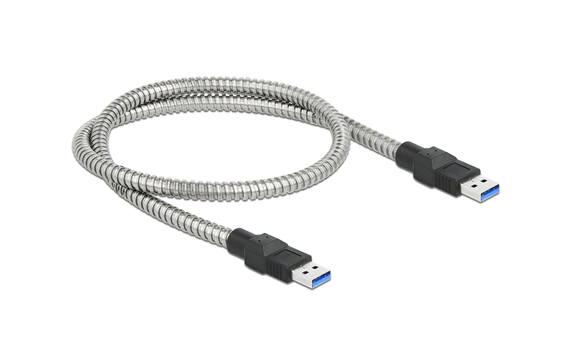 DeLOCK USB-A auf USB-A Kabel – USB 3.2 Gen 1 (5 Gbit/s) – 0,5 m – Metallverstärkt – Silber