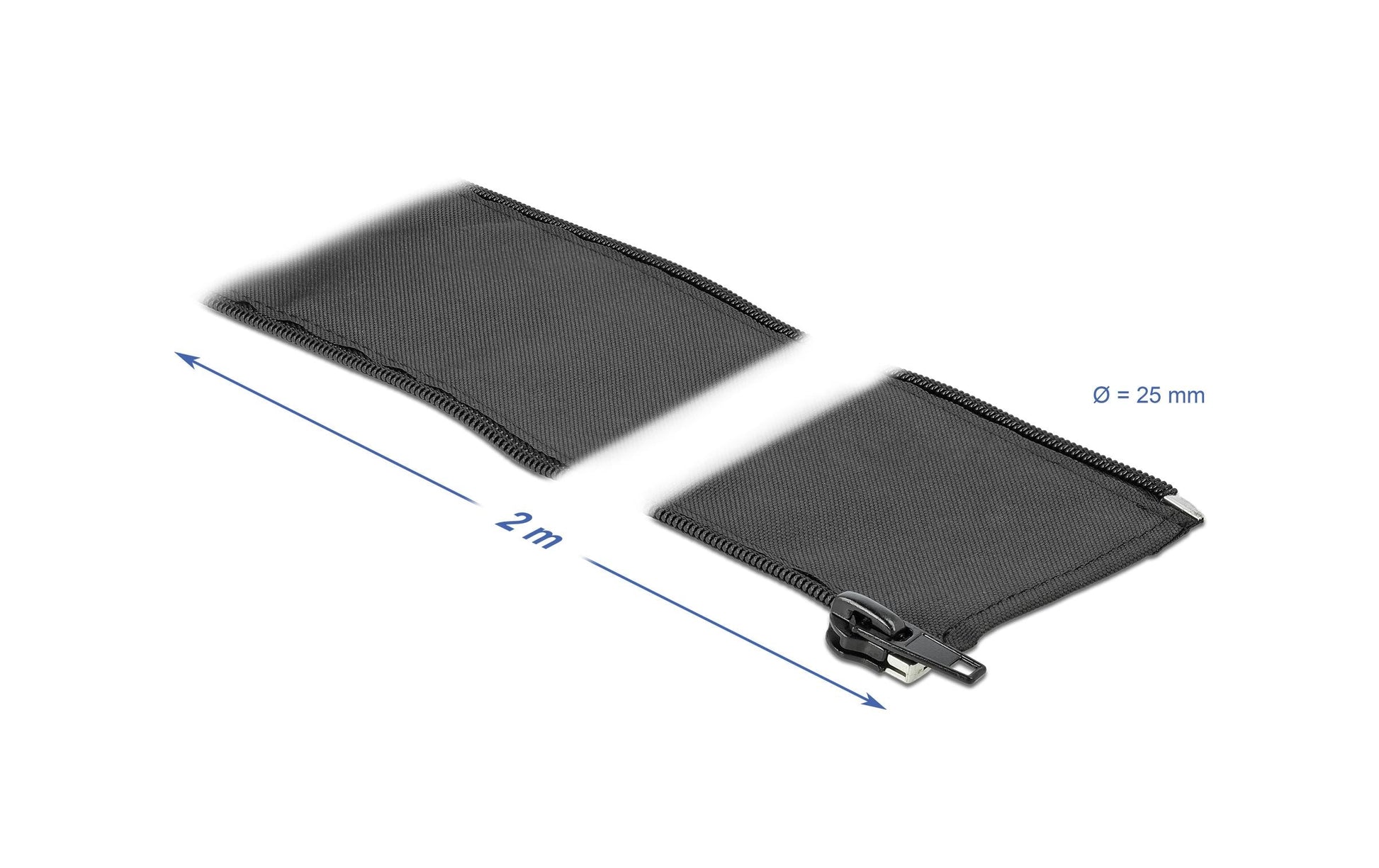DeLOCK Kabelschlauch Ø 25 mm × 2 m, wiederverwendbar, Reissverschluss – schwarz