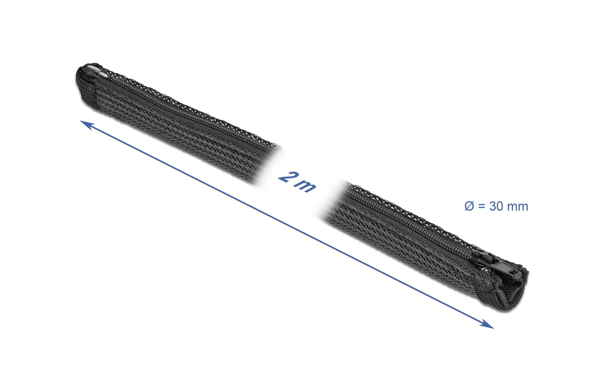 DeLOCK Kabelschlauch, Ø 30 mm × 2 m, Reissverschluss, wiederverwendbar – schwarz