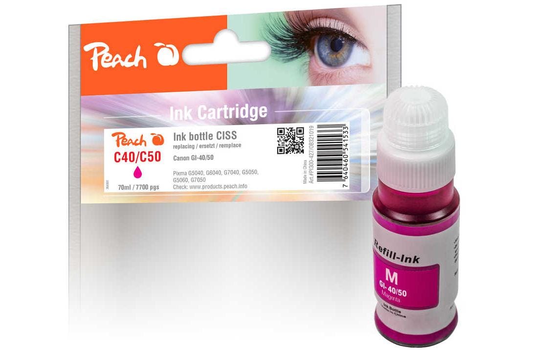 Peach GI-40/50 Magenta Tintenpatrone (Kompatibel) – 7'700 Seiten – für Canon Pixma G 5040/5050/6040 …
