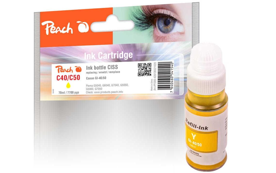 Peach GI-40/50 Gelb Tintenpatrone (Kompatibel) – 7'700 Seiten – für Canon Pixma G 5040/5050/6040 …
