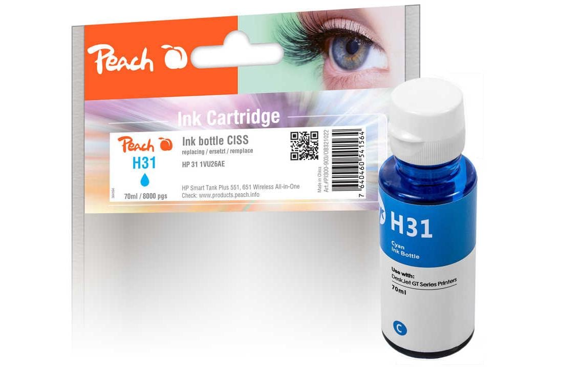 Peach HP 31 Cyan Tintenpatrone (Kompatibel) – 8'000 Seiten – für HP Smart Tank Plus, Smart Tank Wireless