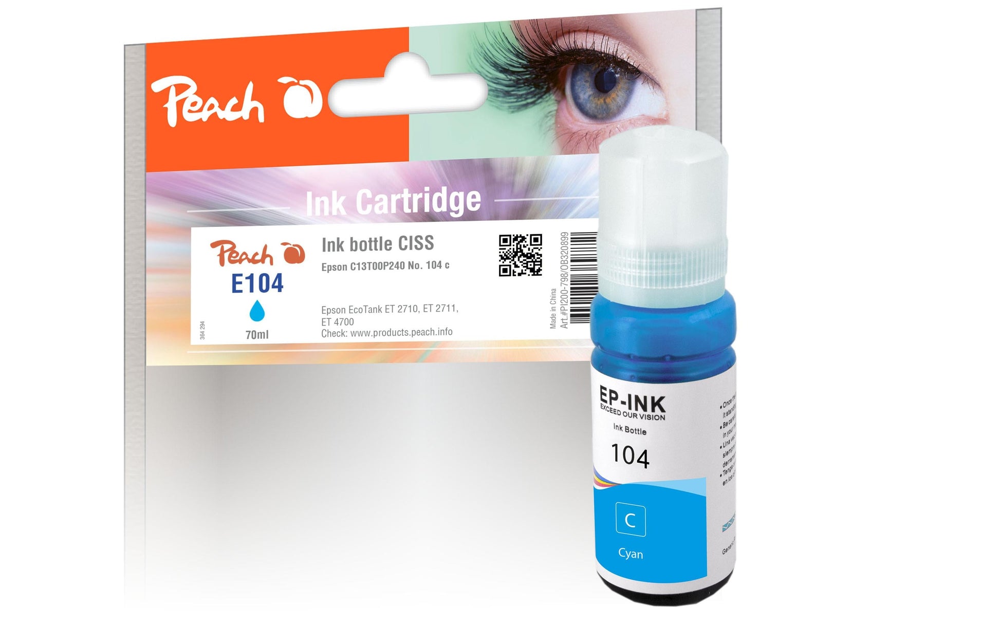 Peach 104 Cyan Tintenpatrone (Kompatibel) – 70 ml – für Epson EcoTank ET-2700/ET-2750/ET-3700 … – C13T00P240