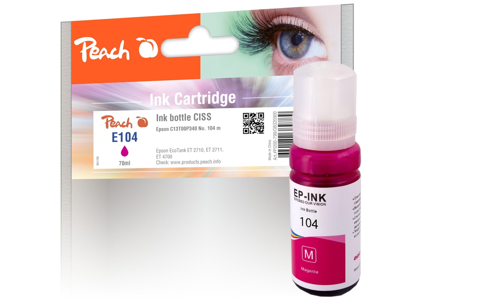 Peach 104 Magenta Tintenpatrone (Kompatibel) – 70 ml – für Epson EcoTank ET-2700/ET-2750 … – C13T00P340