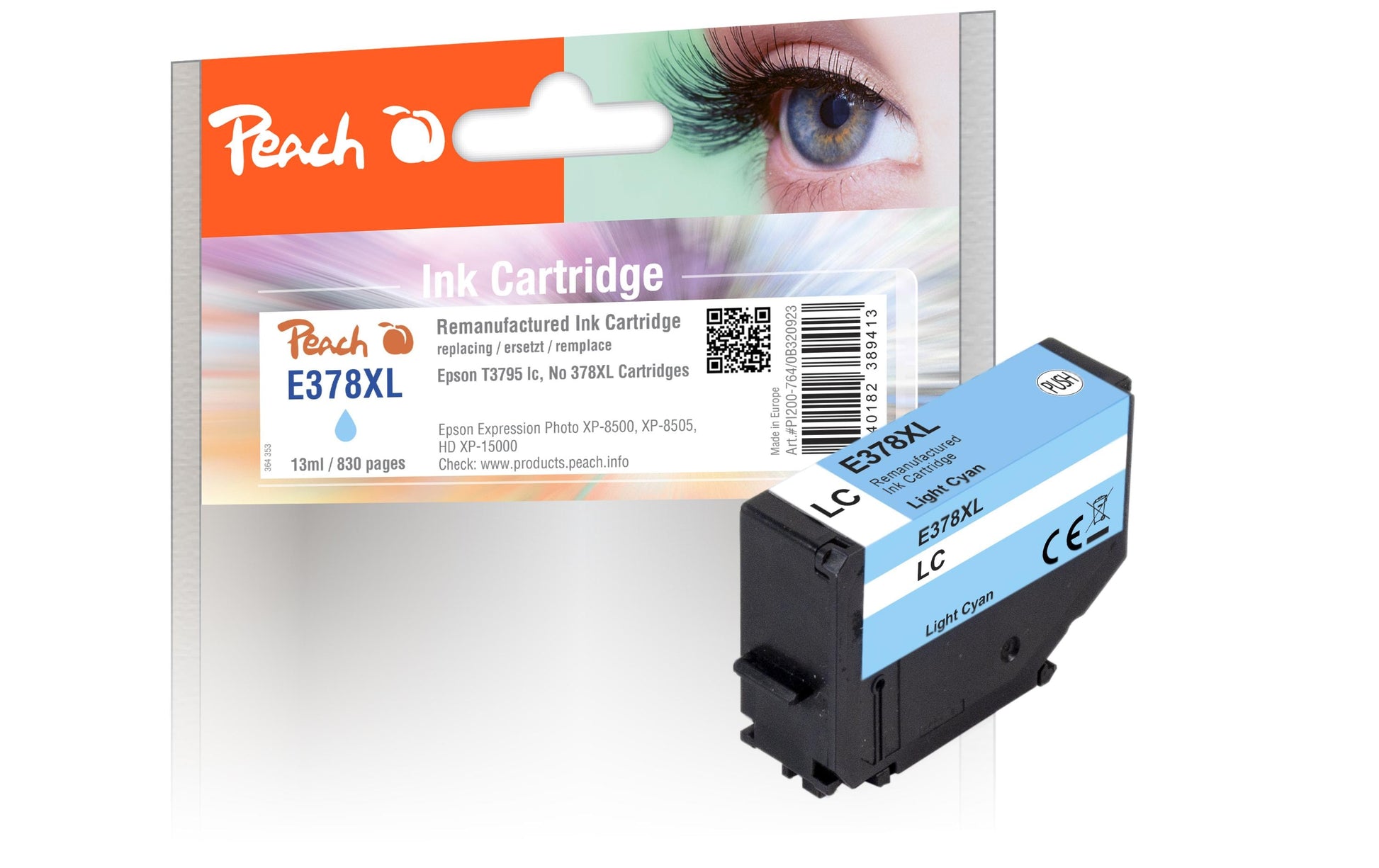 Peach 378XL Helle Cyan Tintenpatrone (Kompatibel) – 830 Seiten – für Epson Expression XP-8000/8005 …