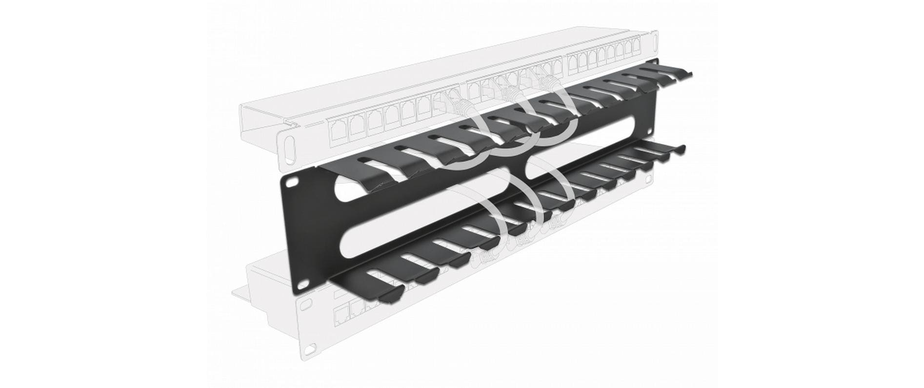 DeLOCK 19" Rangierpanel, 2U, 4 Öffnungen, Montageset, Metall – Schwarz