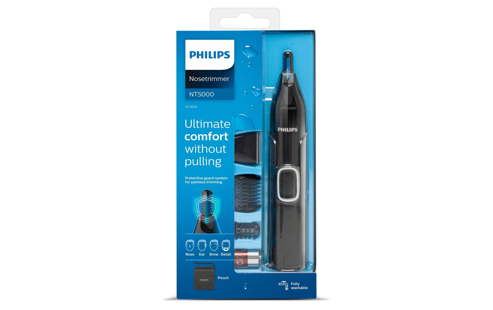 Philips Nasen- & Ohrenhaartrimmer NT5650/16 – 3 Kammaufsätze, batteriebetrieben – schwarz, Edelstahlmesser