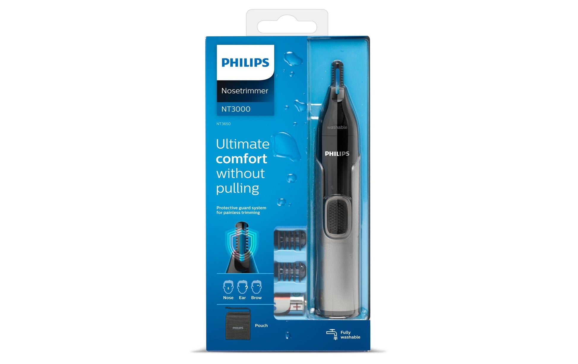 Philips Nasen- & Ohrenhaartrimmer NT3650/16 – batteriebetrieben, 1 × AA, wasserfest – grau, Edelstahlmesser