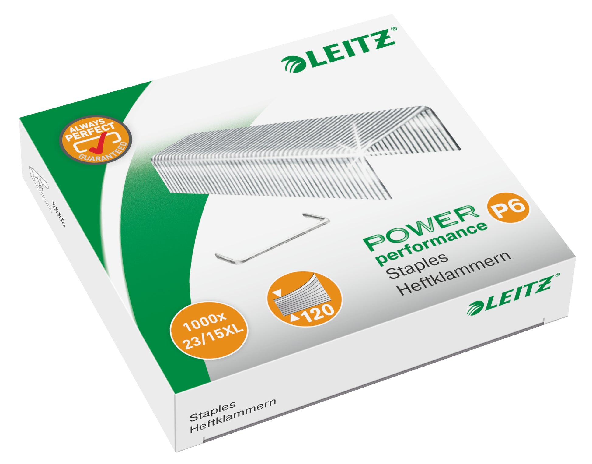 Leitz Heftklammern 23/15XL – für Leitz 5553 – 12 mm – verzinkt, silber – 1000 Stk.