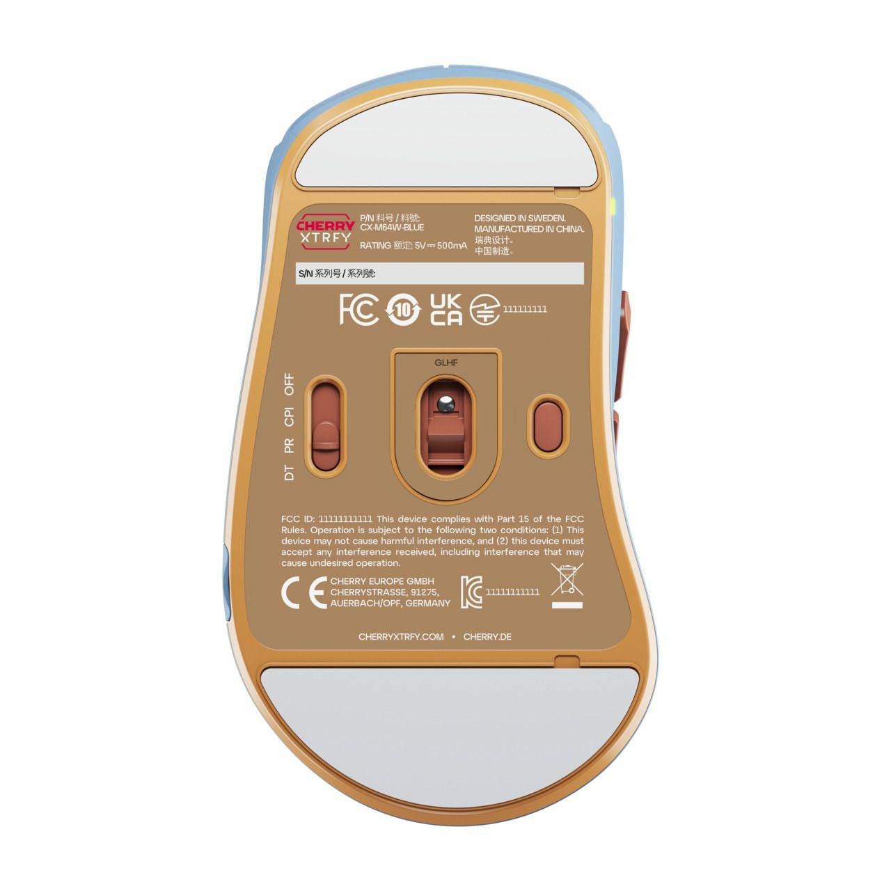 CHERRY XTRFY M64 – Gaming-Maus – Kabellos (2,4 GHz), 26000 DPI, Blau