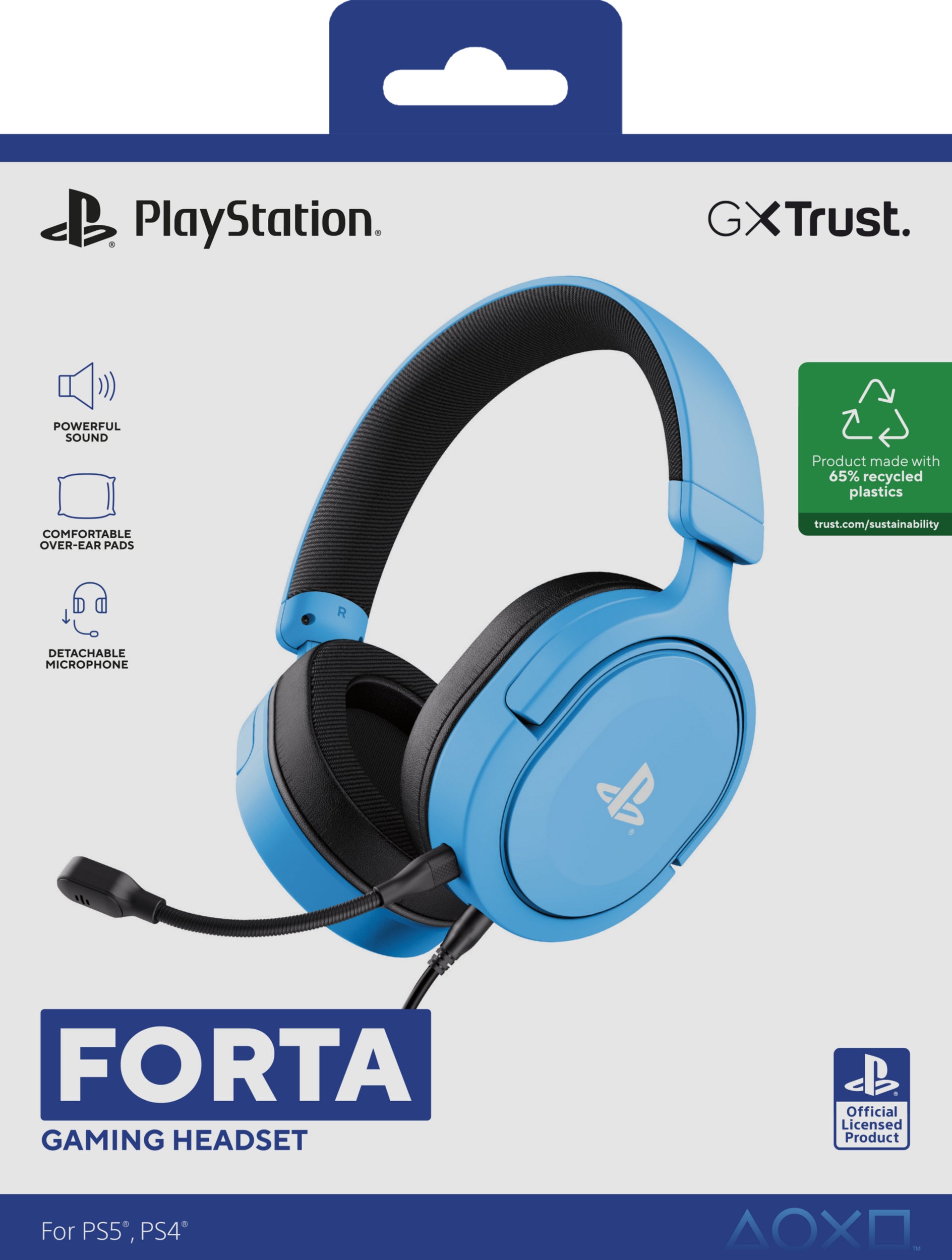 Trust GXT498B Forta Gaming-Headset – Over-Ear, Stereo, 3,5 mm Klinke, für PS5, PS4 und andere, Blau
