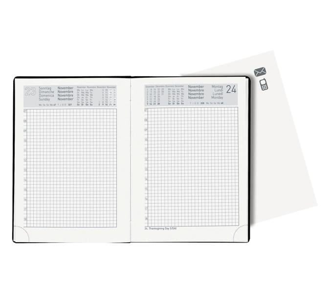Biella Technikus Agenda – 1 Tag pro Seite, gebunden, 10,1 × 14,2 cm, 2026, 1-Stunden-Takt, schwarz, FSC