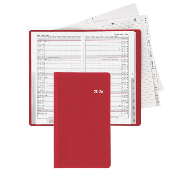 Biella Luzern Agenda – 1 Monat/2 Seiten, geheftet, 8,7 × 15,3 cm, 15 Monate Okt–Dez, 2026, Weinrot, PEFC