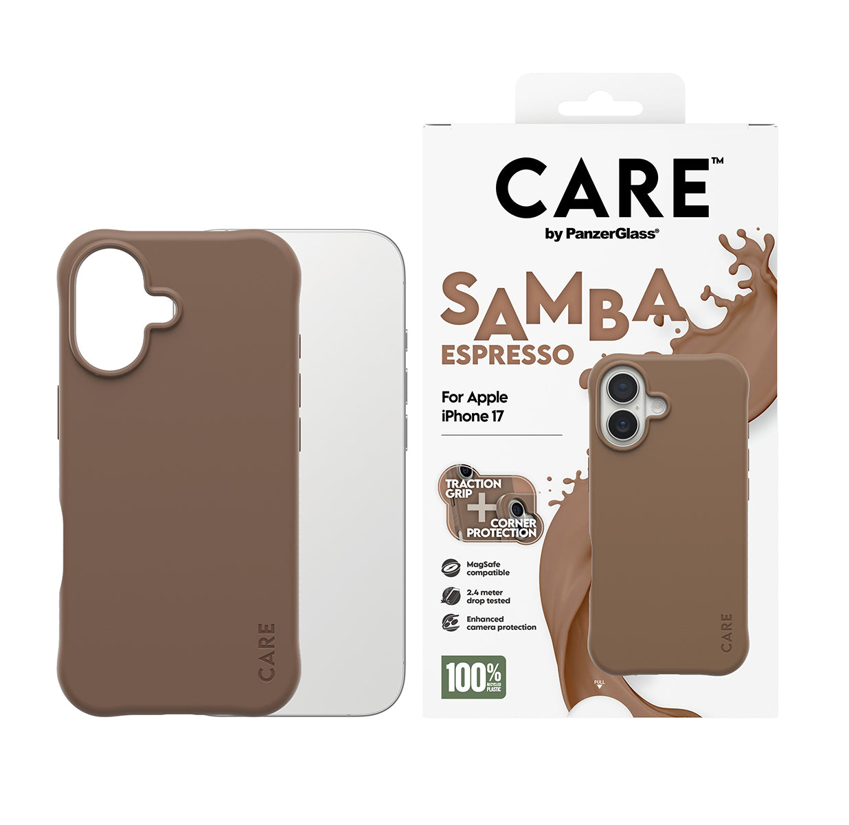 PanzerGlass Backcover CARE Samba – für Apple iPhone 17 – Espresso – TPU, MagSafe-kompatibel