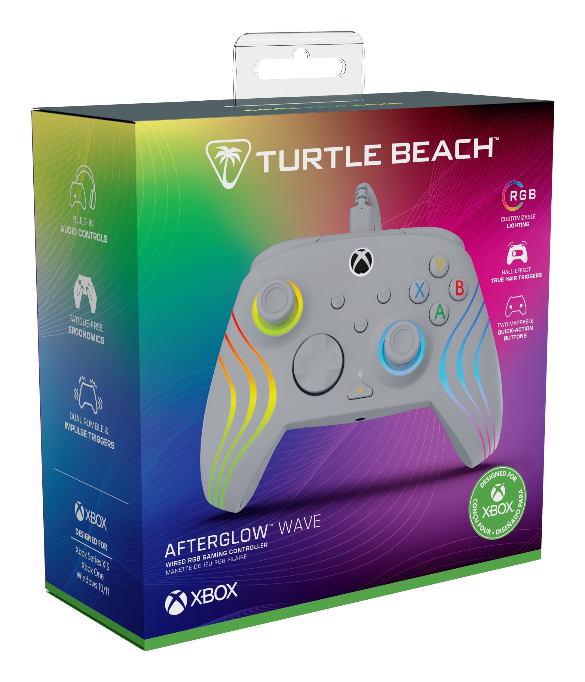 Turtle Beach Afterglow Wave – Gamepad – USB (USB-C), RGB, Hall-Effekt-Trigger – für Xbox & PC, Grau