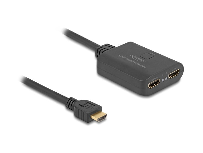 DeLOCK HDMI Splitter 1× HDMI zu 2× HDMI – 4K (3840 × 2160) @ 60 Hz, HDR, HDCP 1.4/2.2, 0,6 m – Schwarz