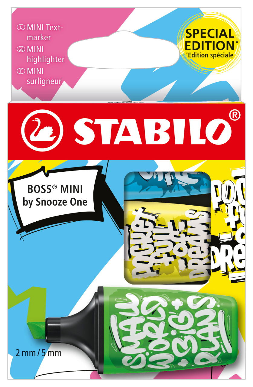 STABILO BOSS Textmarker Mini Set 3 Farben – Keilspitze, 2–5 mm