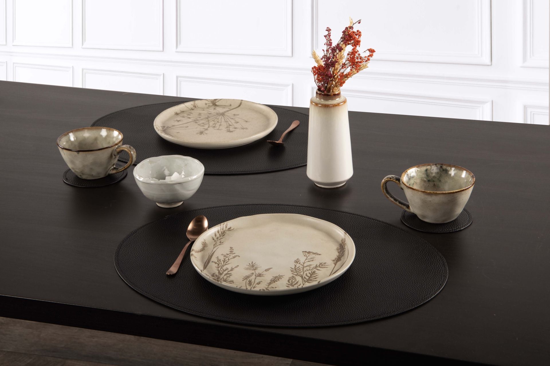 Tiseco Tischset Trudo – oval, Kunstleder (PU), schwarz, 45 × 33 cm