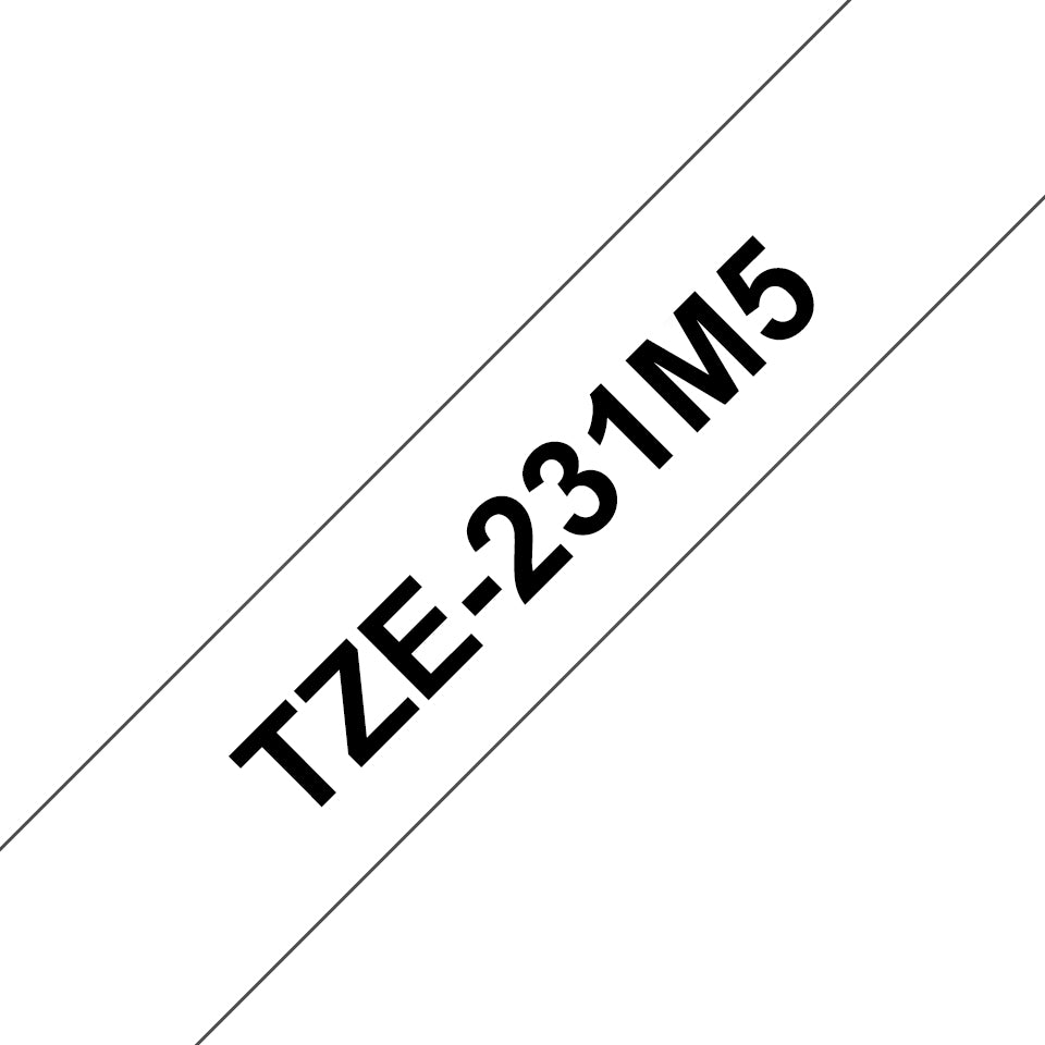 Brother Schriftband – 12 mm, weiss, schwarz – für Brother P-touch: TZ, TZe – TZe-231, 5er-Pack