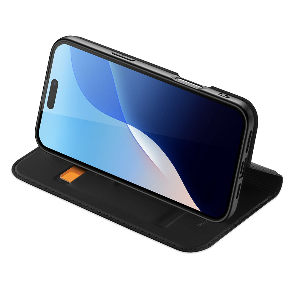nevox Vario Series Wallethülle – für Apple iPhone 16 Pro, mit Ständer, 1 Kartenfach, PU+TPU, Schwarz