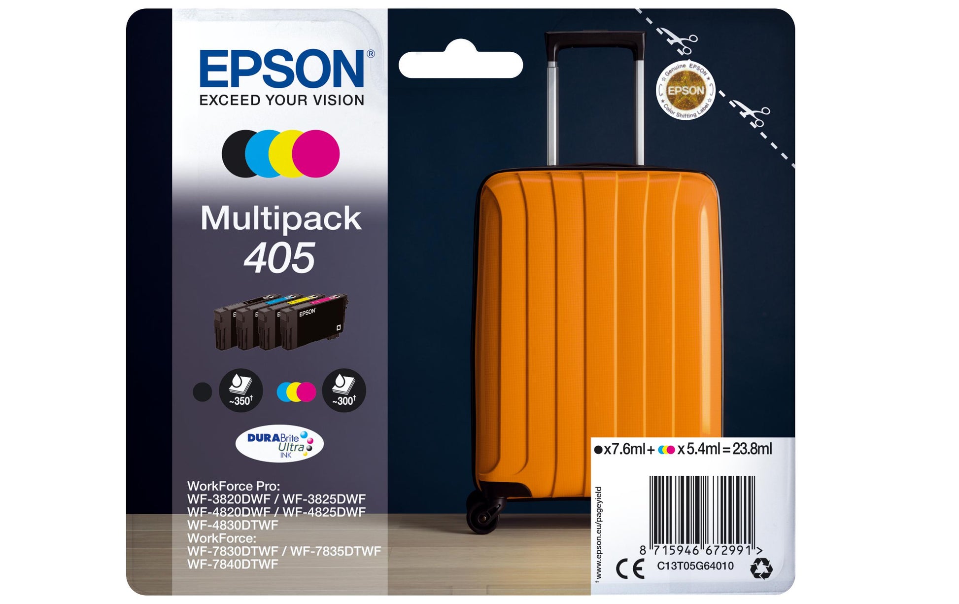 Epson Tintenpatronen-Multipack 405, CMYK, 4er-Pack – für Inkjetdrucker und Multifunktionsgeräte