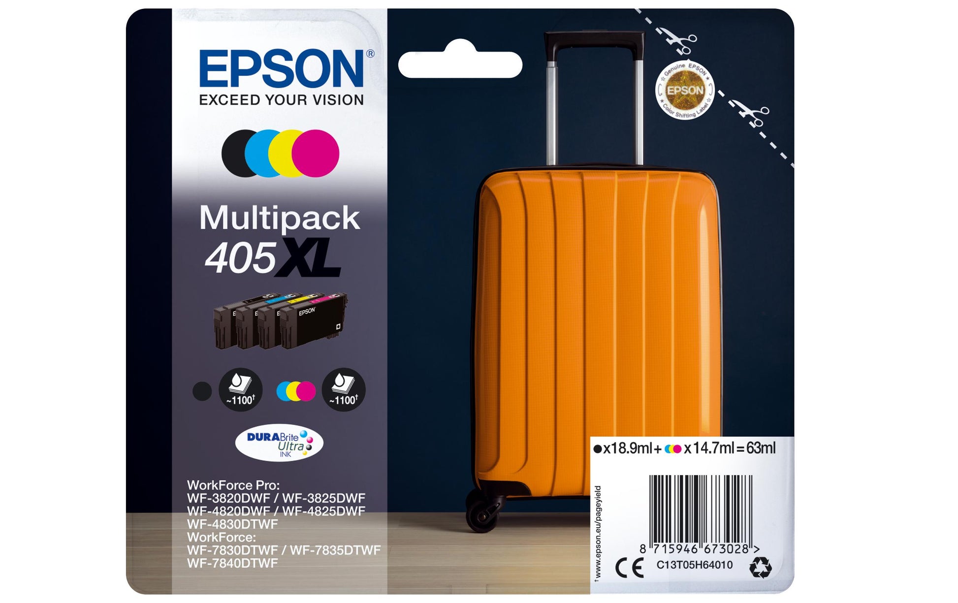 Epson Tintenpatronen-Multipack 405XL, CMYK, XL, 4er-Pack – für verschiedene Modelle