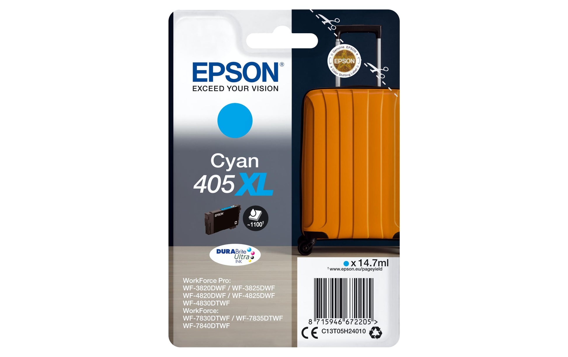Epson Tintenpatrone 405XL, cyan, XL, 14,7 ml – für Tintenstrahldrucker/Multifunktionsgeräte