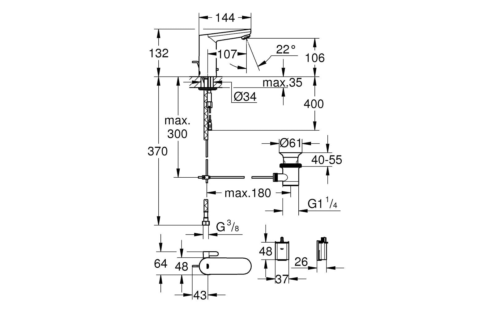 GROHE Badebatterie (Unterputz) Eurosmart – Einhebelmischer (Infrarot-Elektronik), Messing, Chrom