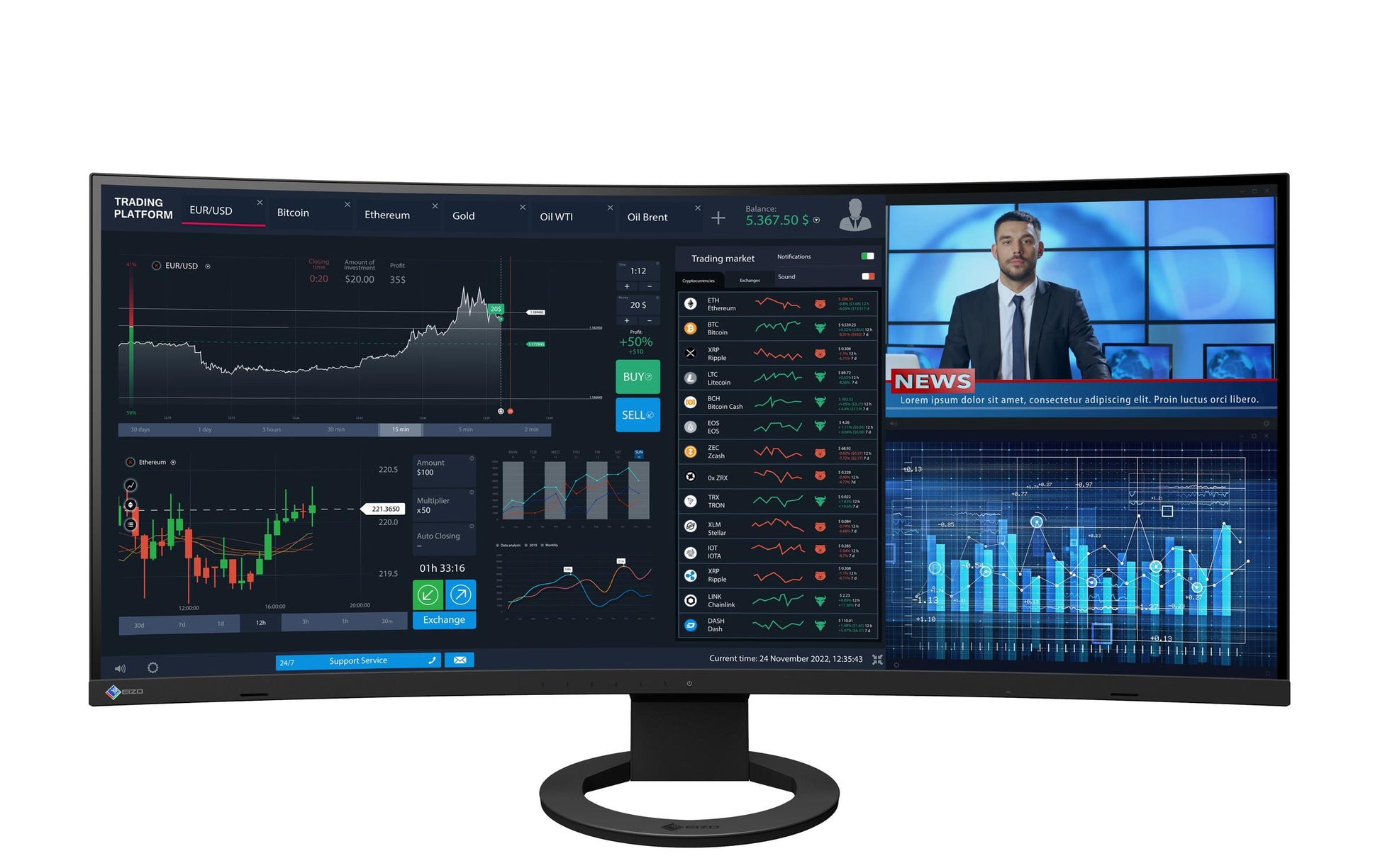 EIZO FlexScan EV3895-BK – Monitor, 37,5", IPS, 60 Hz, 300 cd/m², Schwarz