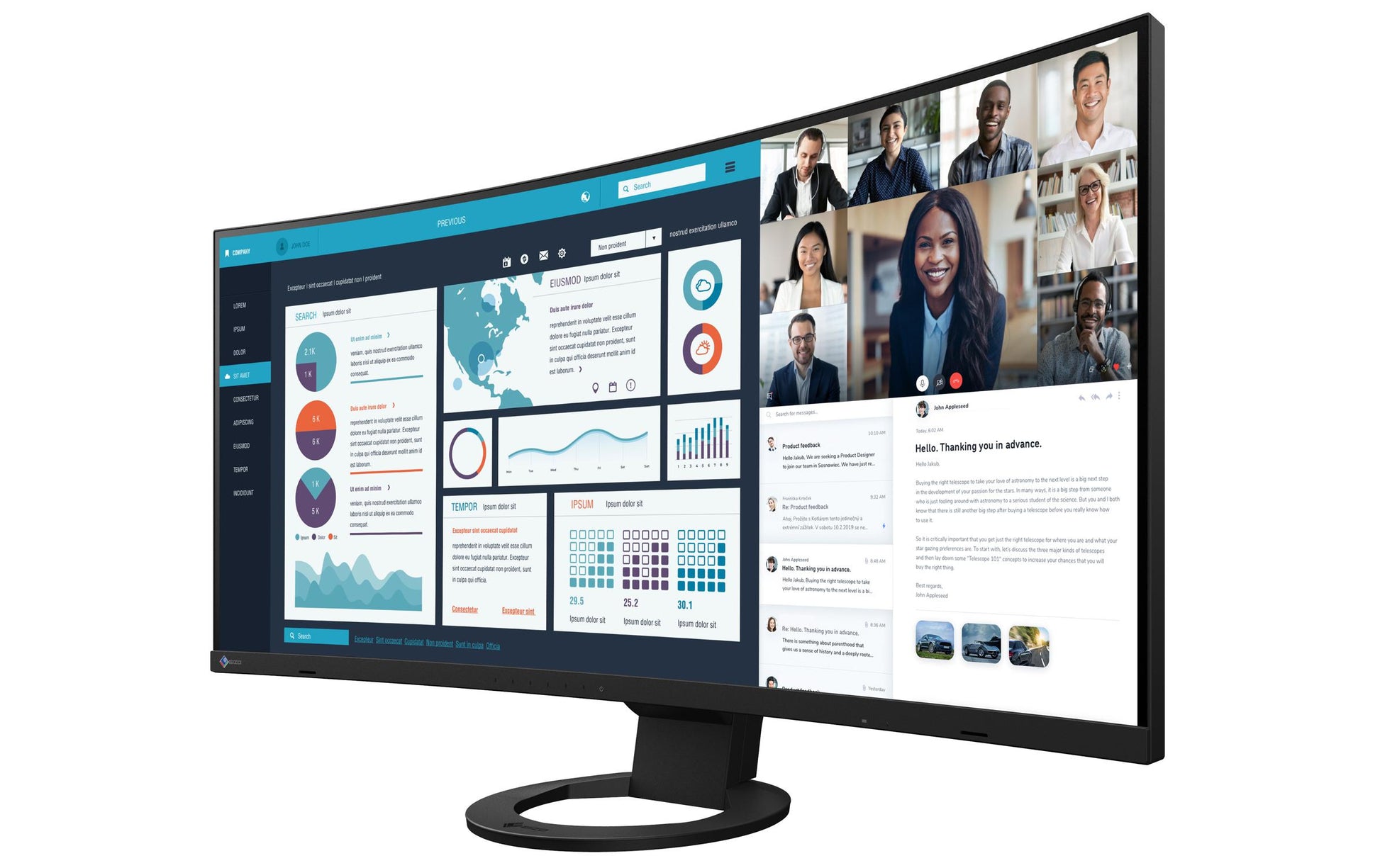 EIZO FlexScan EV3895-BK – Monitor, 37,5", IPS, 60 Hz, 300 cd/m², Schwarz
