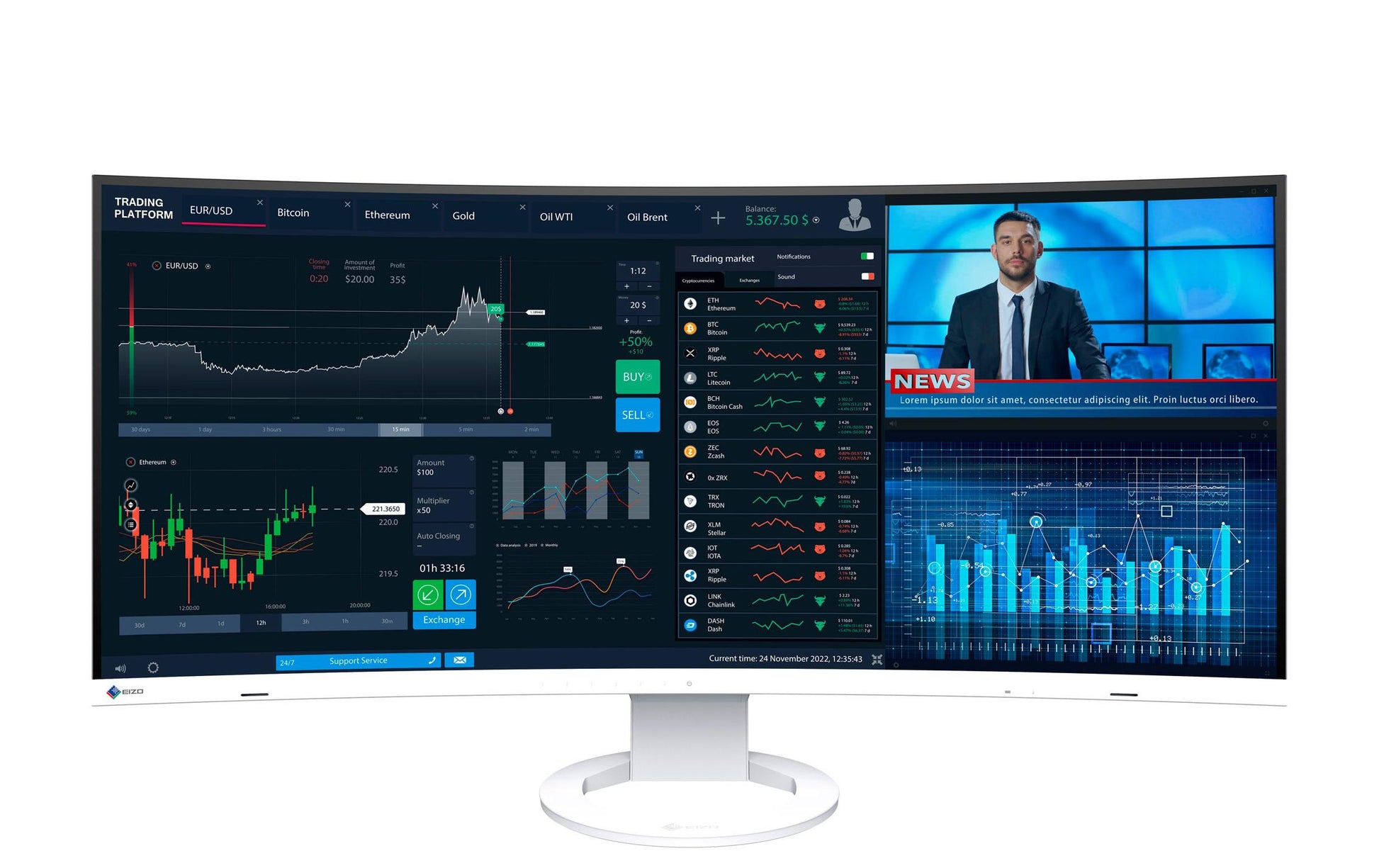 EIZO FlexScan EV3895-WT – Monitor, 37,5", 3840 × 1600, IPS, 60 Hz, 300 cd/m², VESA 100 × 100, Weiss