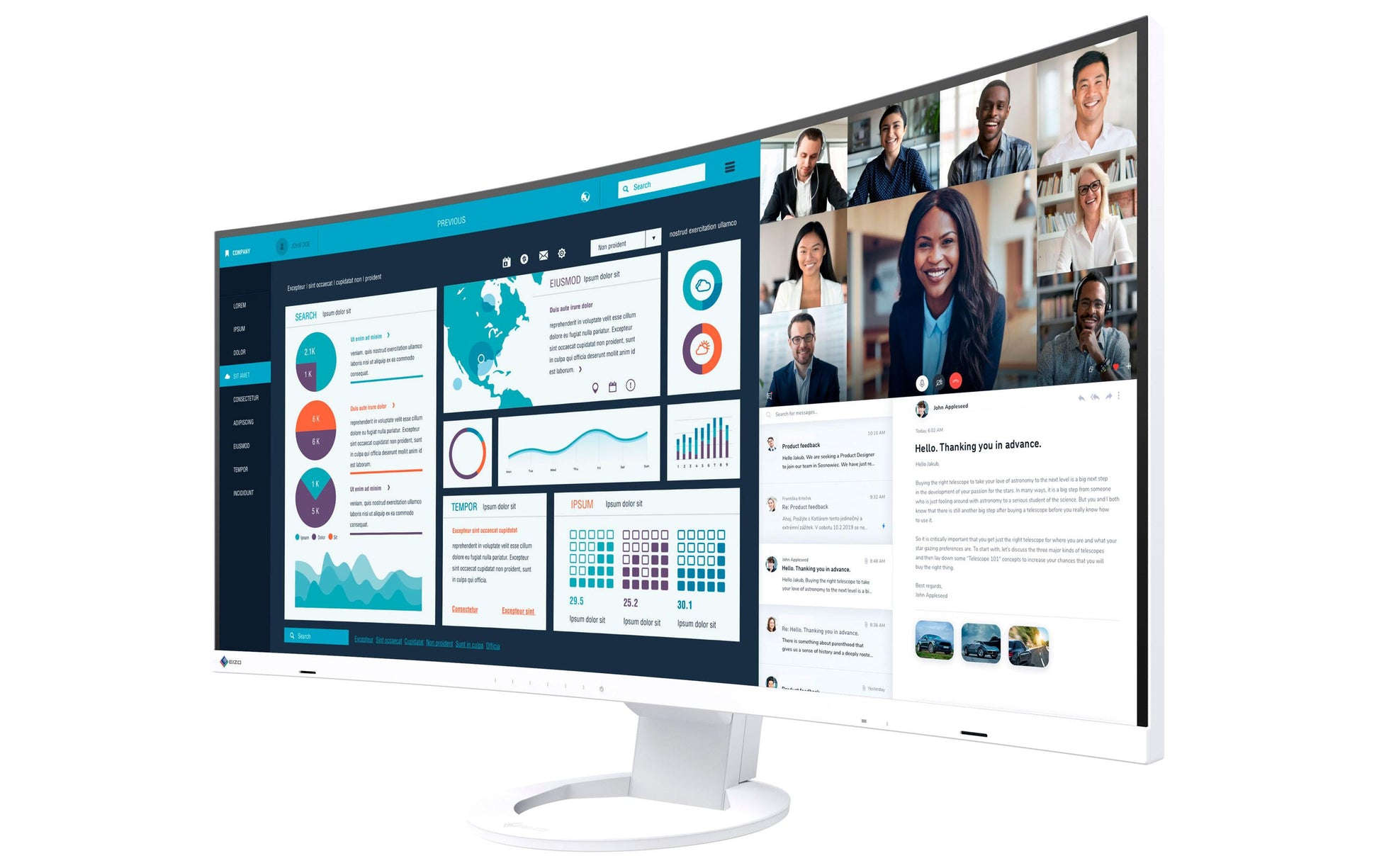 EIZO FlexScan EV3895-WT – Monitor, 37,5", 3840 × 1600, IPS, 60 Hz, 300 cd/m², VESA 100 × 100, Weiss