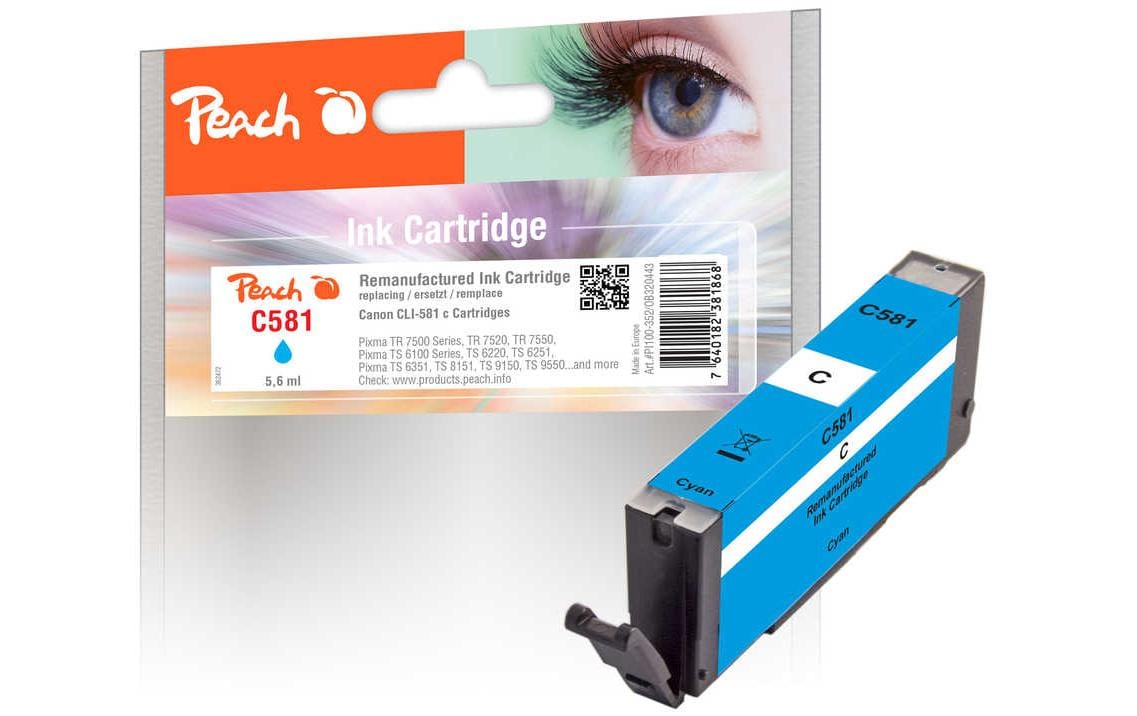 Peach CLI-581 Cyan Tintenpatrone (Kompatibel) – 5,6 ml – für Canon Pixma TR 7500/7520/7550 …