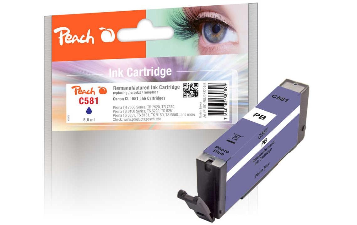 Peach CLI-581 Foto-Blau Tintenpatrone (Kompatibel) – 5,6 ml – für Canon Pixma TS 8100 Serie/TS 8120/TS 8150…