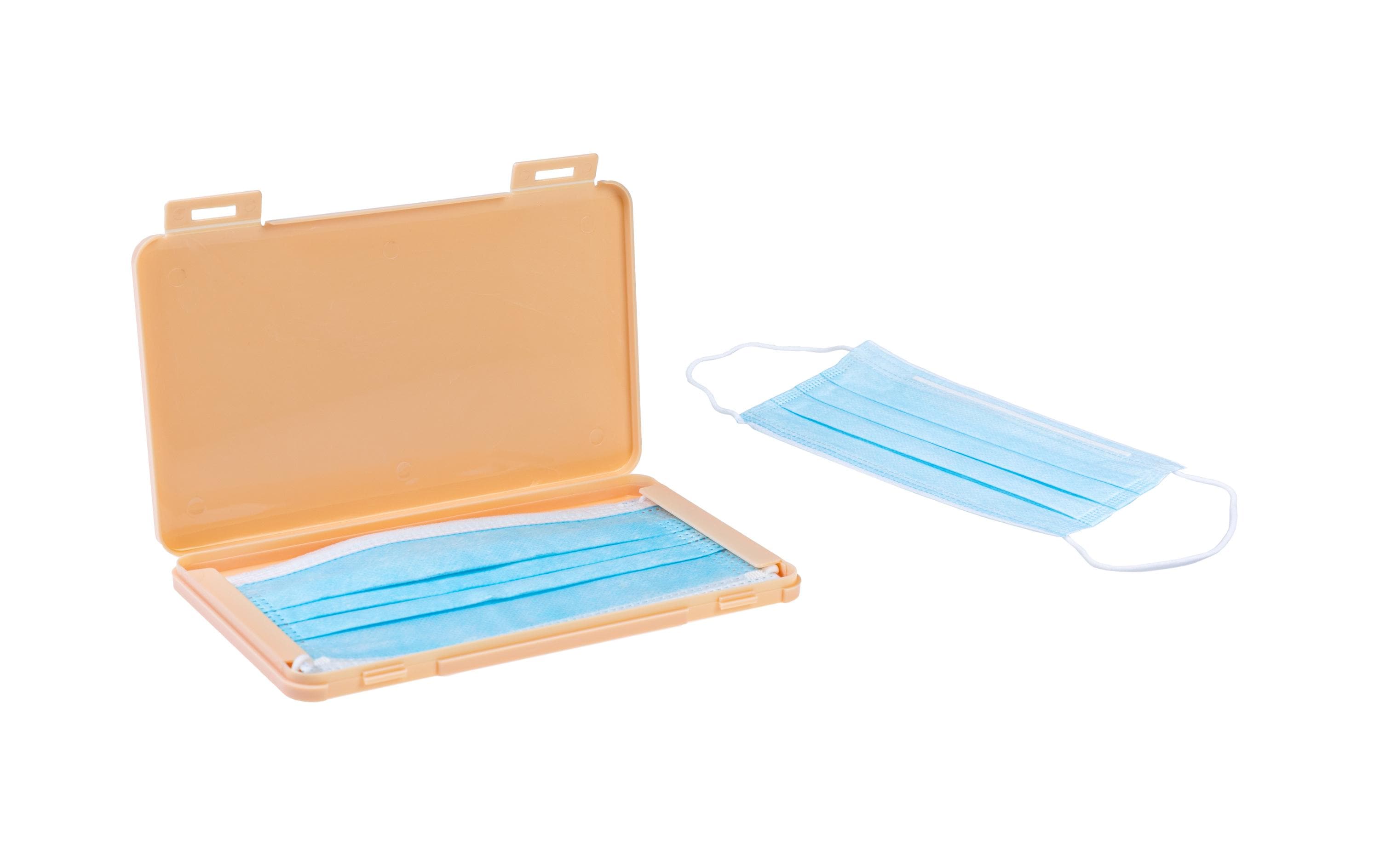 Ftm Maskenbox Rechteck – für Hygienemasken – 19 × 11 × 1,2 cm – Beige, Polypropylen (PP)