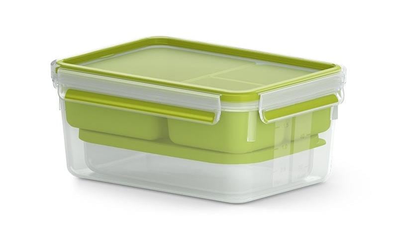 EMSA Lunchbox Clip&Go – 2,3 l – mit 4 Fächern, auslaufsicher – Kunststoff – grün, transparent