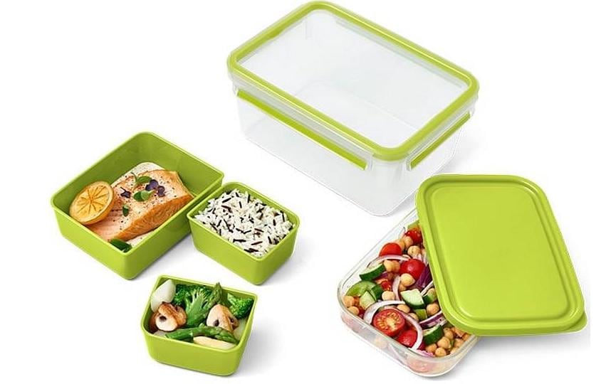 EMSA Lunchbox Clip&Go – 2,3 l – mit 4 Fächern, auslaufsicher – Kunststoff – grün, transparent