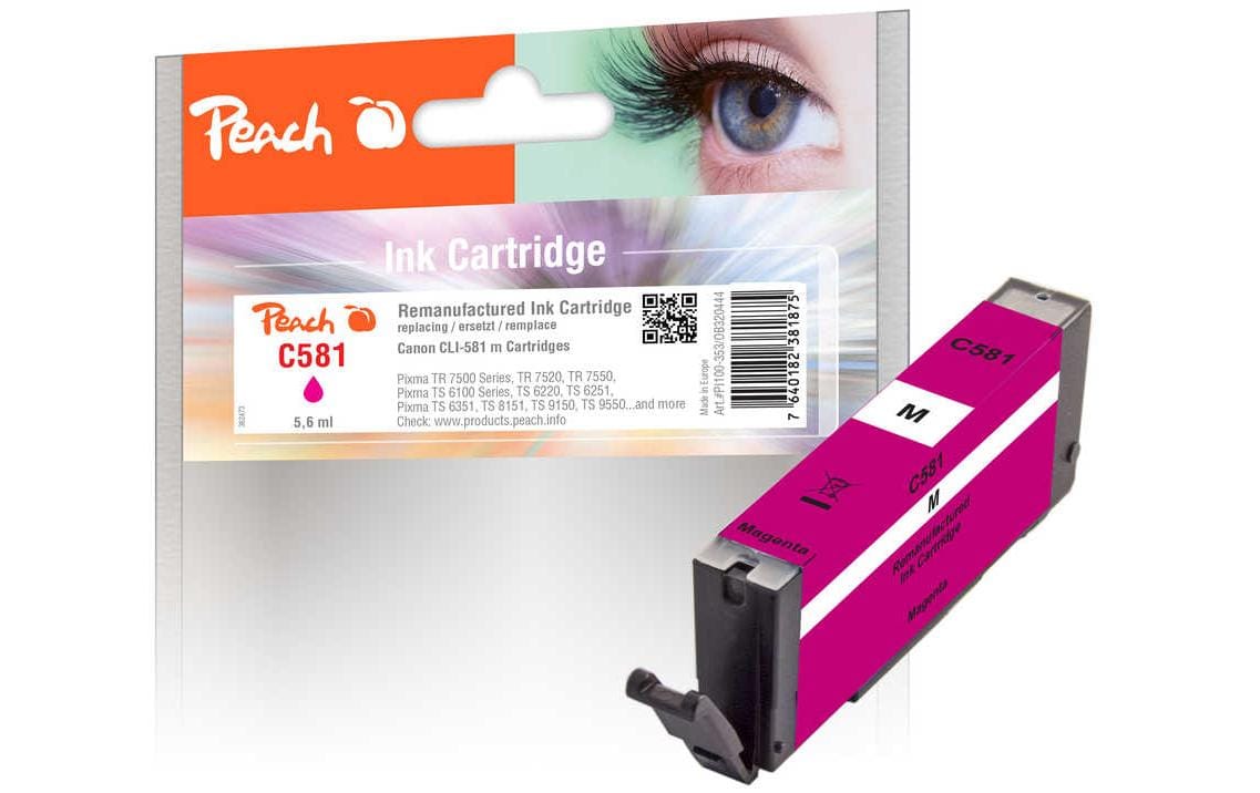 Peach CLI-581 Magenta Tintenpatrone (Kompatibel) – 5,5 ml – für Canon Pixma TR 7500 Serie, TS 6100 Serie