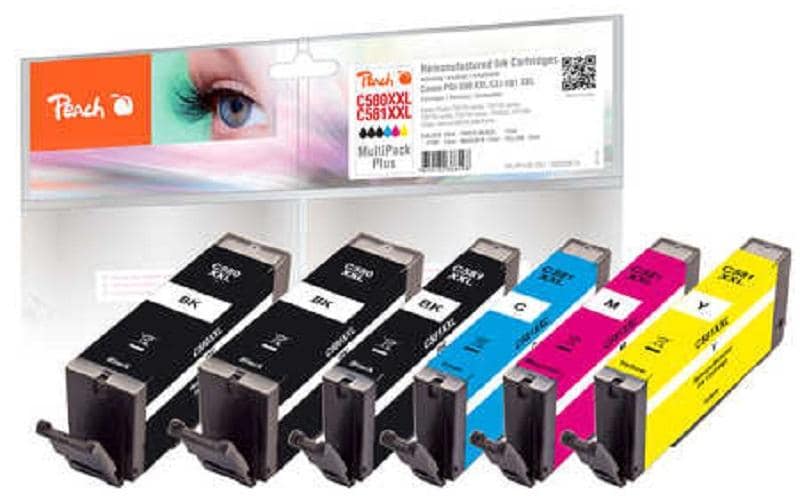 Peach Tintenpatronen-Multipack PGI-580XXL/CLI-581XXL, XXL, 6er-Pack, kompatibel – für Canon Pixma TR 7500 Serie