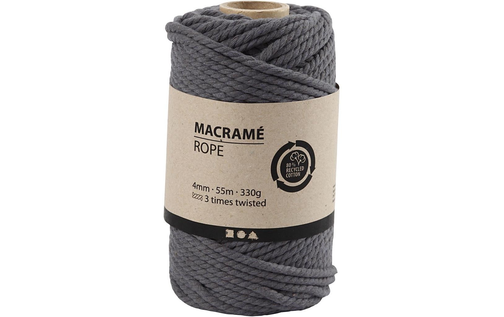 Creativ Company Seil Makramee-Kordel Grau – Ø 4 mm, 330 g, 55 m, Baumwolle