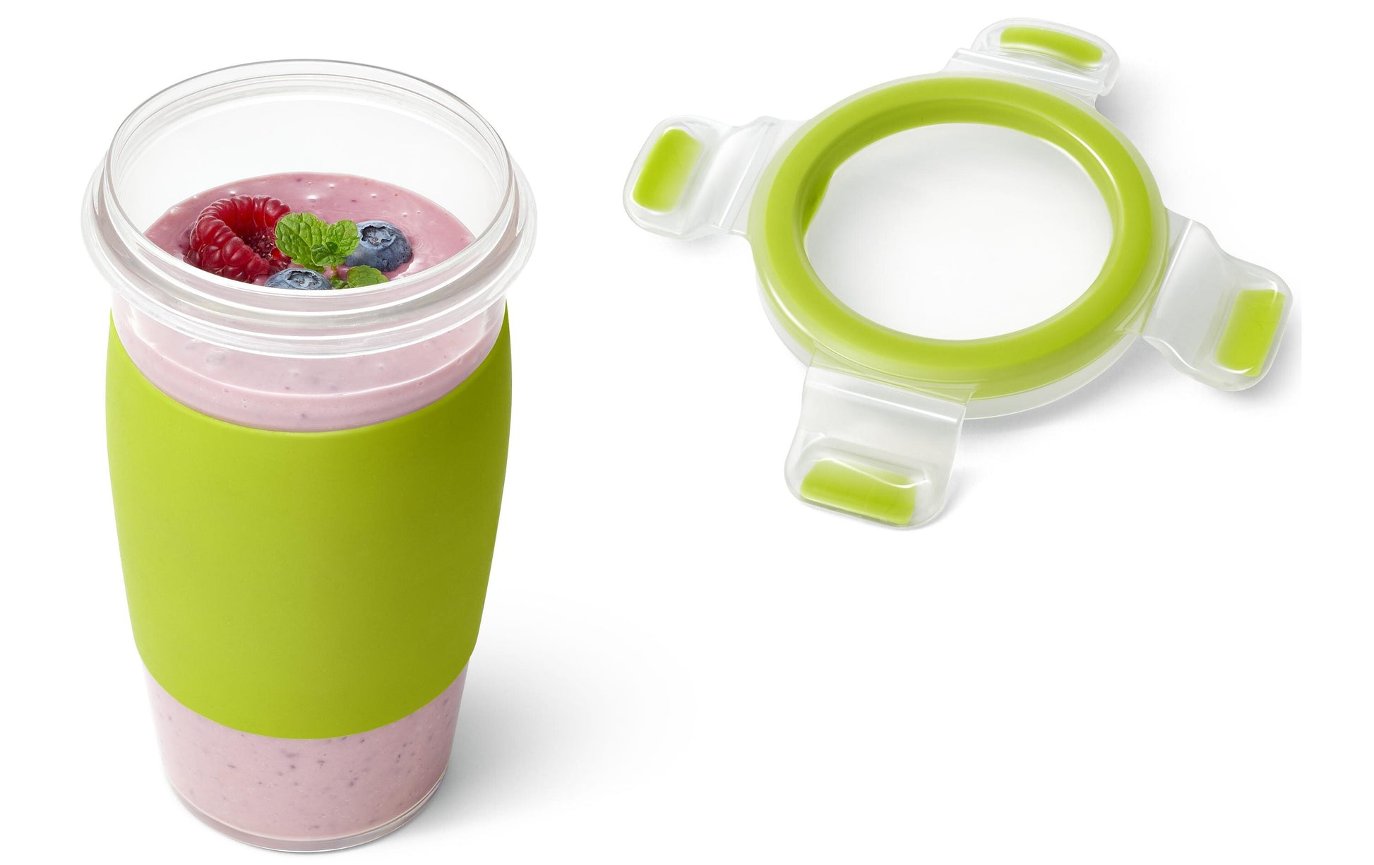 Emsa Smoothie Mug Clip & Go – 450 ml, Ø 9,1 cm, H 15,2 cm, spülmaschinenfest, grün/transparent