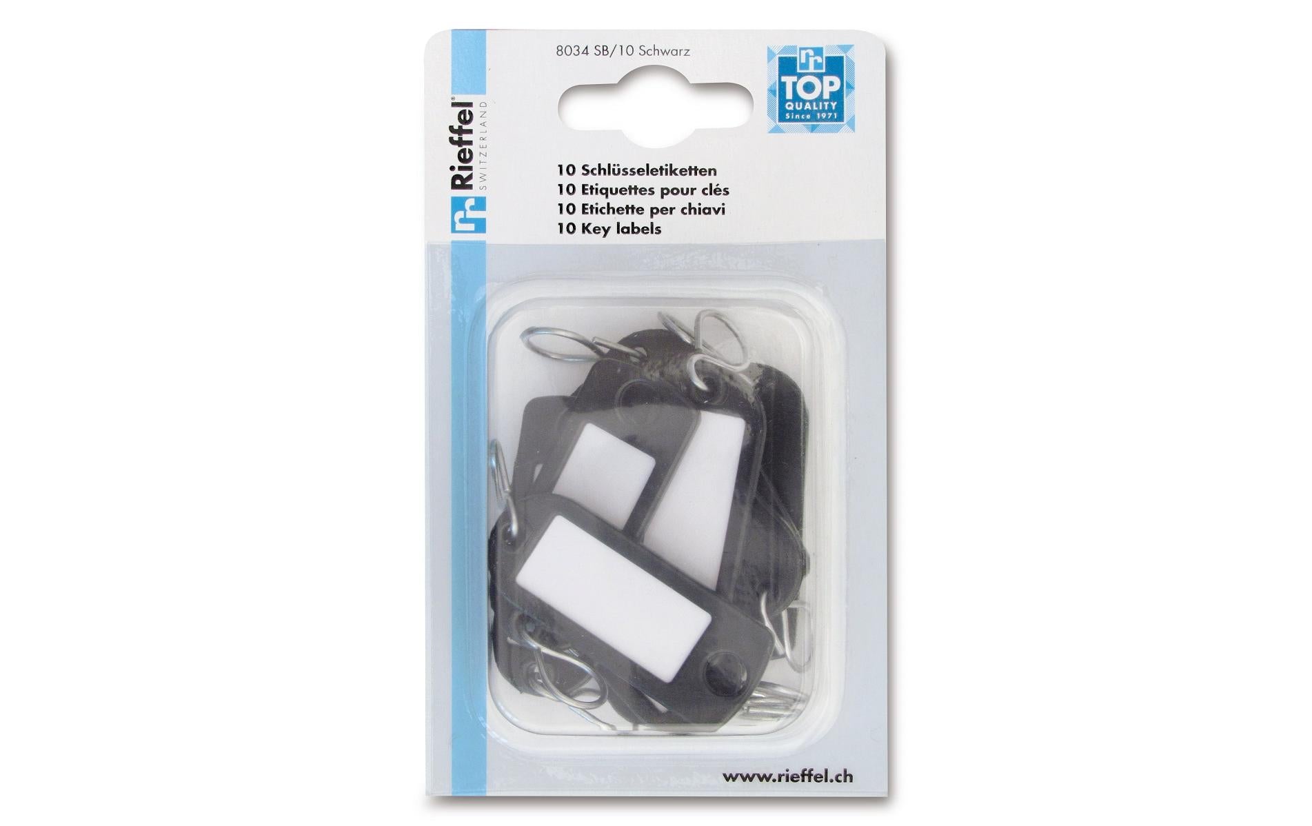 Rieffel Schlüsselschild – Kunststoff, Schwarz, 22 × 55 mm, 10er-Pack