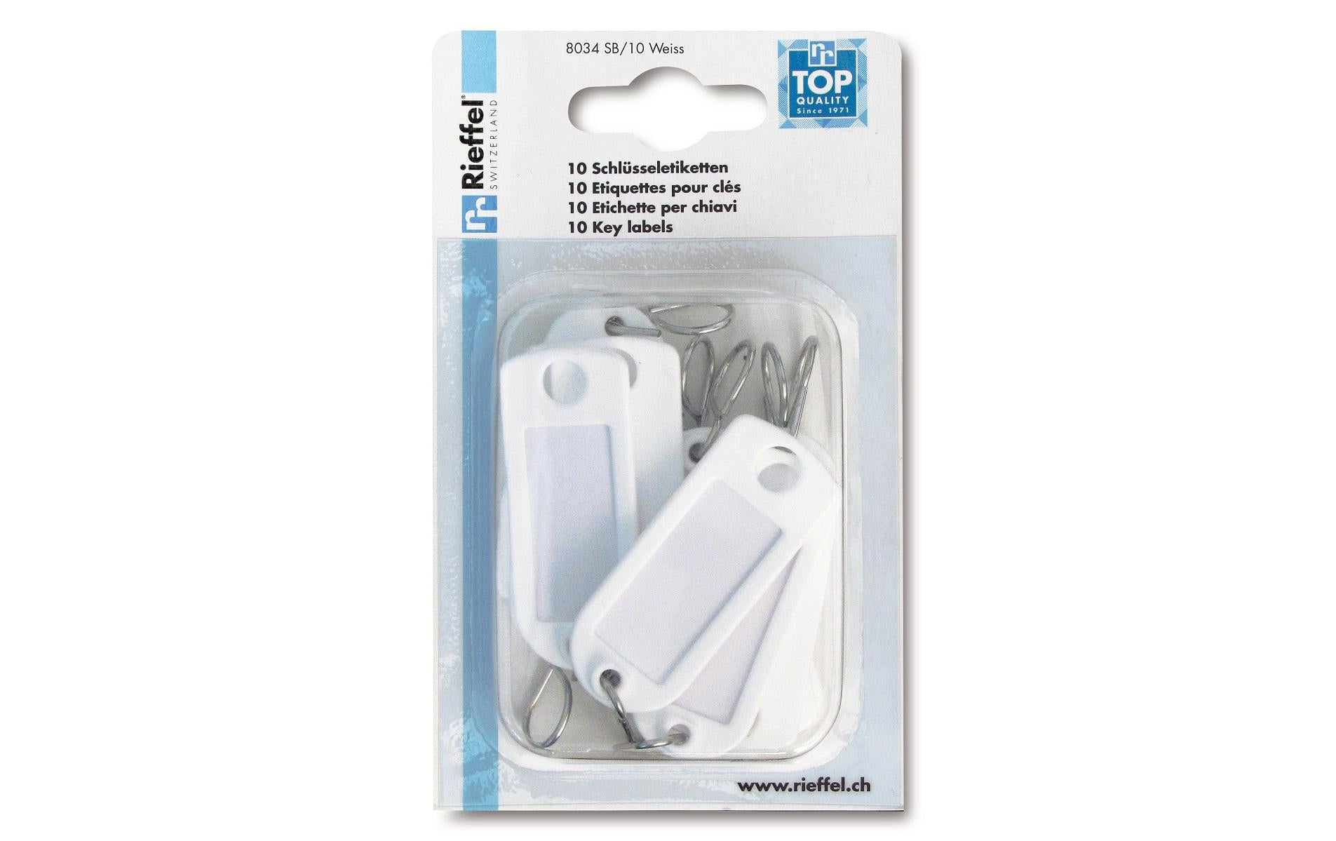 Rieffel Schlüsselanhänger – Kunststoff, Weiss, 55 × 22 mm, 10er-Pack